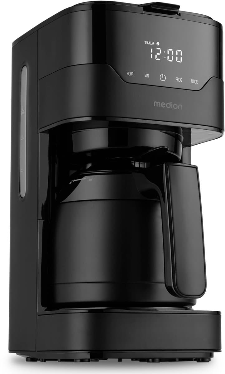 MEDION koffiezetapparaat met thermoskan en timer (filterapparaat, 8 kopjes, 1,2 liter, 900 watt, 3 standen, warmhoudfunctie, timer, anti-druppel, display, MD18458) roestvrij staal — afbeelding 1
