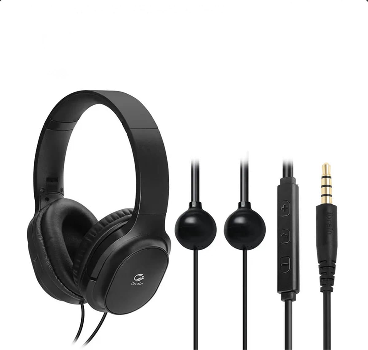 Anti straling Air Tube Koptelefoon Over-Ear HA08B – iBrain Zwart - 3.5 mm Jack — afbeelding 1