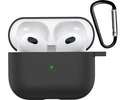 Hoesje - Geschikt voor Apple AirPods 3 - met Clip - Siliconen Hoes - Silicone Case Cover - Zwart