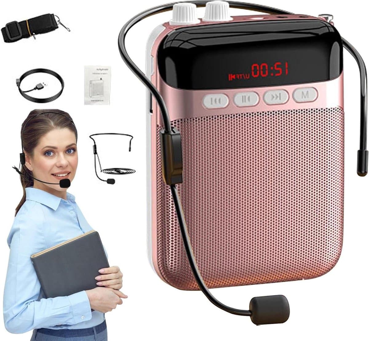 Draagbare Stemversterker - Oplaadbaar Geluidssysteem - Presentaties Geven - Lange Batterijduur - 11.5 x 8.2 cm - Rosé Goud — afbeelding 1