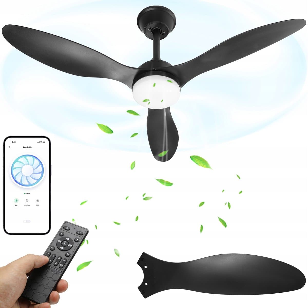 2-in-1 LED Plafondventilator Zwart – 106 cm, Met Afstandsbediening & App, Dimbare 3 Kleurtemperaturen, 6 Snelheden – Stille Omkeerbare DC Motor – Geschikt voor Woonkamer, Slaapkamer of Keuken — afbeelding 1