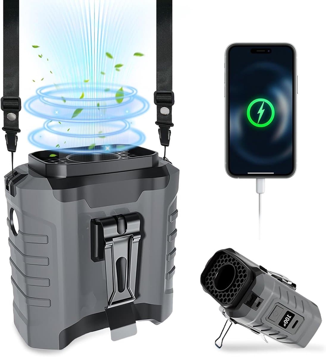 Taillenventilator Draagbaar - Gordelclip Ventilator 15000 rpm - 5 Standen Krachtig - 10000mAh Oplaadbaar - voor Buiten, Werk, Sport - Zwart - 1 Stuk — afbeelding 1