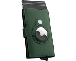 Slimme RFID Kaart Houder met AirTag Compatibiliteit, Leren Pop-Up Case voor Maximaal 6 Kaarten, Donkergroen en Unisex Ontwerp
