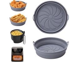 Siliconen vorm voor de airfryer, 2 stuks accessoirevormpjes voor de airfryer, herbruikbare heteluchtfriteusemand, platte ronde opvouwbare panvoering voor airfryer, magnetron en oven (grijs)