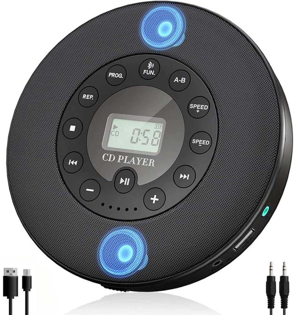 KZQ Draagbare Bluetooth-cd-speler - Ingebouwde stereoluidsprekers - Oplaadbare cd-speler - Ondersteunt MP3- en USB-weergave - Schokbestendig ontwerp - Zwarte afwerking - Draadloze connectiviteit - Ideaal voor persoonlijk gebruik en buitenactiviteiten — afbeelding 1
