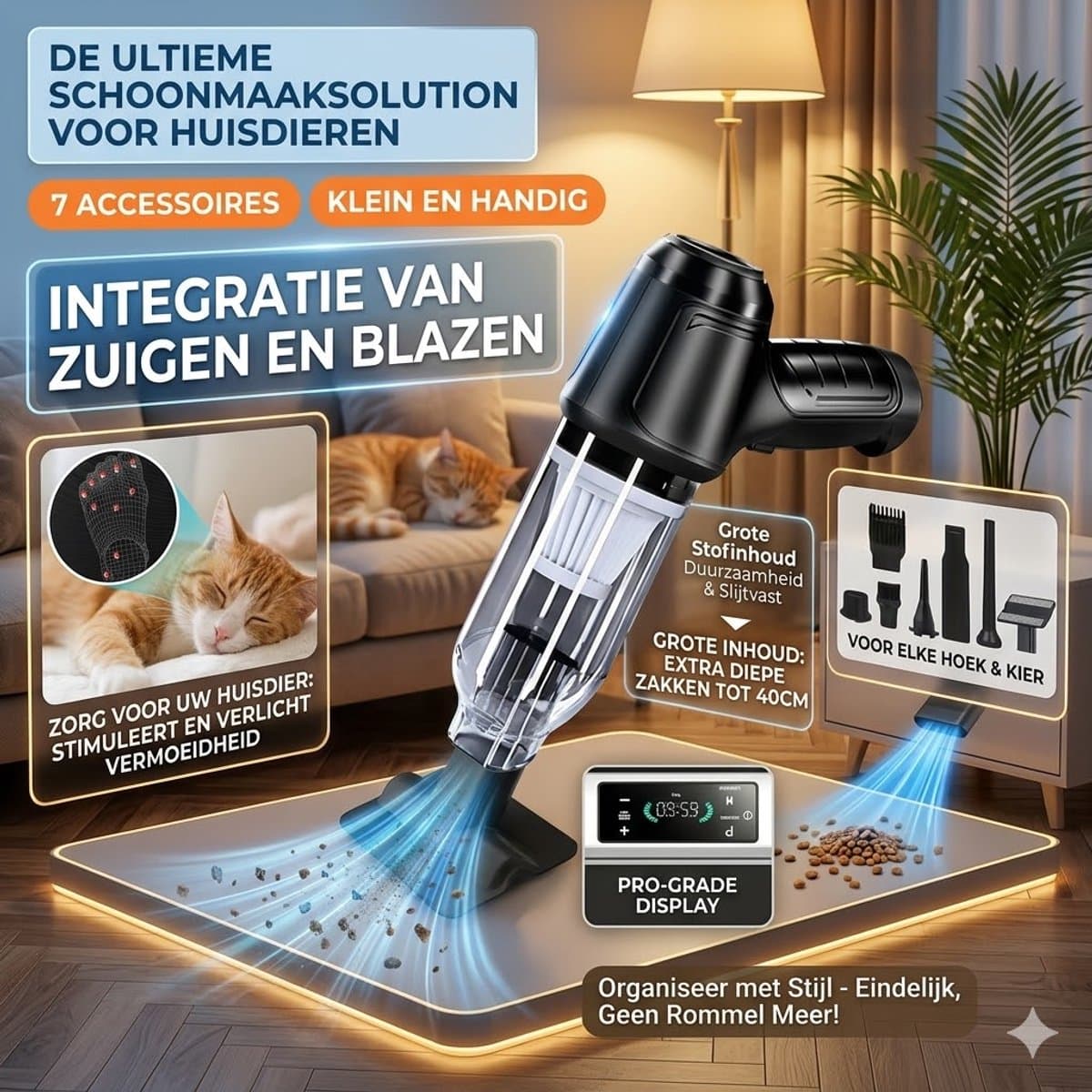 Dierenhaar Verwijderaar & Mini Handstofzuiger – USB Oplaadbare Draadloze Kruimeldief met Zuig- en Blaasfunctie – Voor Hondenhaar, Kattenhaar, Bank, Auto & Tapijt — afbeelding 1