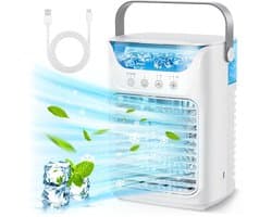 Mobiele airconditioning - 4-in-1 draagbare airconditioner en luchtkoeler - luchtbevochtiger en tafelventilator - 700 ml / 2 koude nevel - 3 automatische timers - 7 kleuren nachtlampje. .