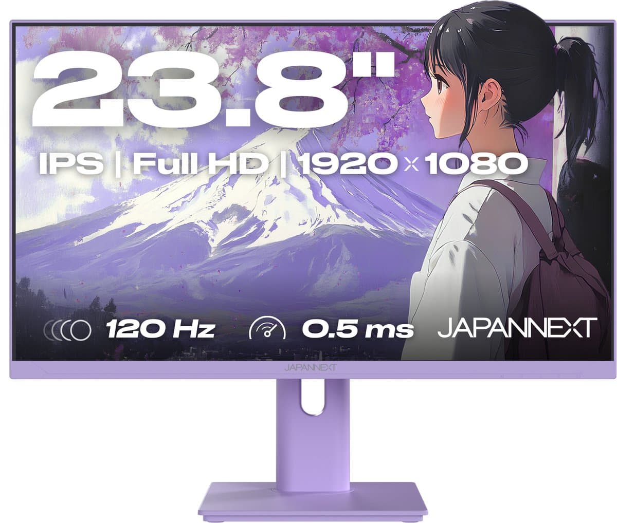 JAPANNEXT Gaming Monitor 23.8" IPS Full HD (1920x1080) 120Hz 0.5ms Pastel Paars | JN-IPS238G120F-HSP-PP — afbeelding 1