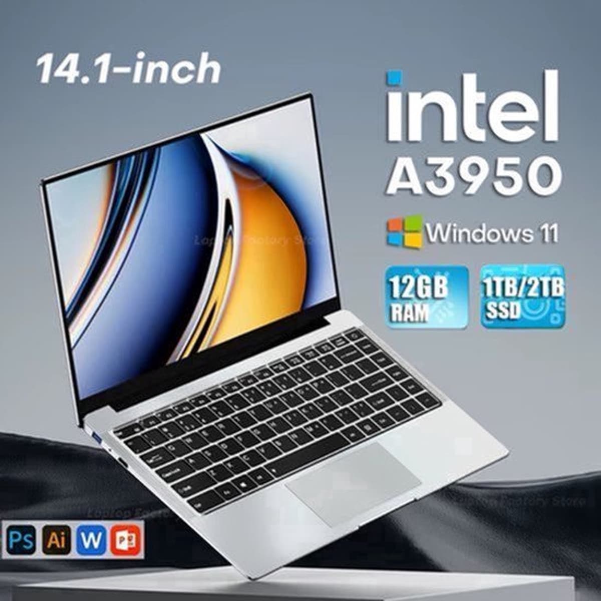Laptop Computer - 12GB RAM 512GB SSD - 14.1 Inch IPS Scherm - Intel Atom E3950 - Windows 11 Pro - Zwart - Notebook — afbeelding 1