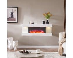 Elektrische Wandhaard - 1800 W Wit - Modern Design - LED Vlameffect - Voor Binnen - Decoratieve Haard