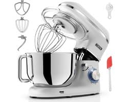 Fentic Keukenmachine - 2000W - RVS Mengkom (6,2 L) - Keukenrobot - Foodprocessor - Mixer met Garde, Deeghaak en Menghaak - Incl. extra Accessoires - Zilver