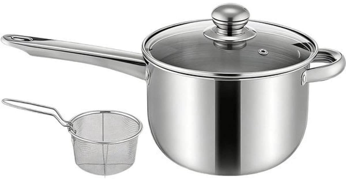 Mini-frituurpan - Kleine friteuse - Voor thuisgebruik - Gelijkmatige warmteverdeling - 20B x 15H cm - Zilver — afbeelding 1