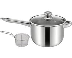 Mini-frituurpan - Kleine friteuse - Voor thuisgebruik - Gelijkmatige warmteverdeling - 20B x 15H cm - Zilver