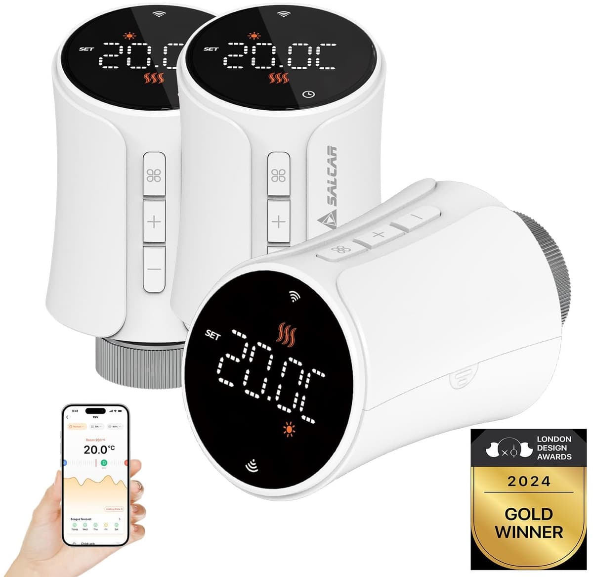 Slimme radiatorthermostaat TRV706W, set van 3, wifi-thermostaat, compatibel met &, programmeerbaar, verwarmingsthermostaat, slimme radiator met 9 x batterijen — afbeelding 1