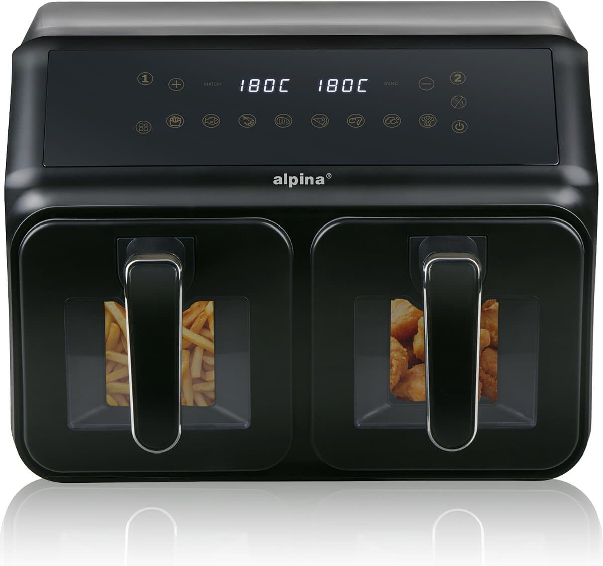 alpina Dubbele Airfryer XXL - Heteluchtfriteuse 2x4L - Air Fryer met Digitaal Touchscreen - Heteluchtoven voor 6 Personen en Meer - 8 Kookprogramma's - Sync-Modus - Timer Functie — afbeelding 1