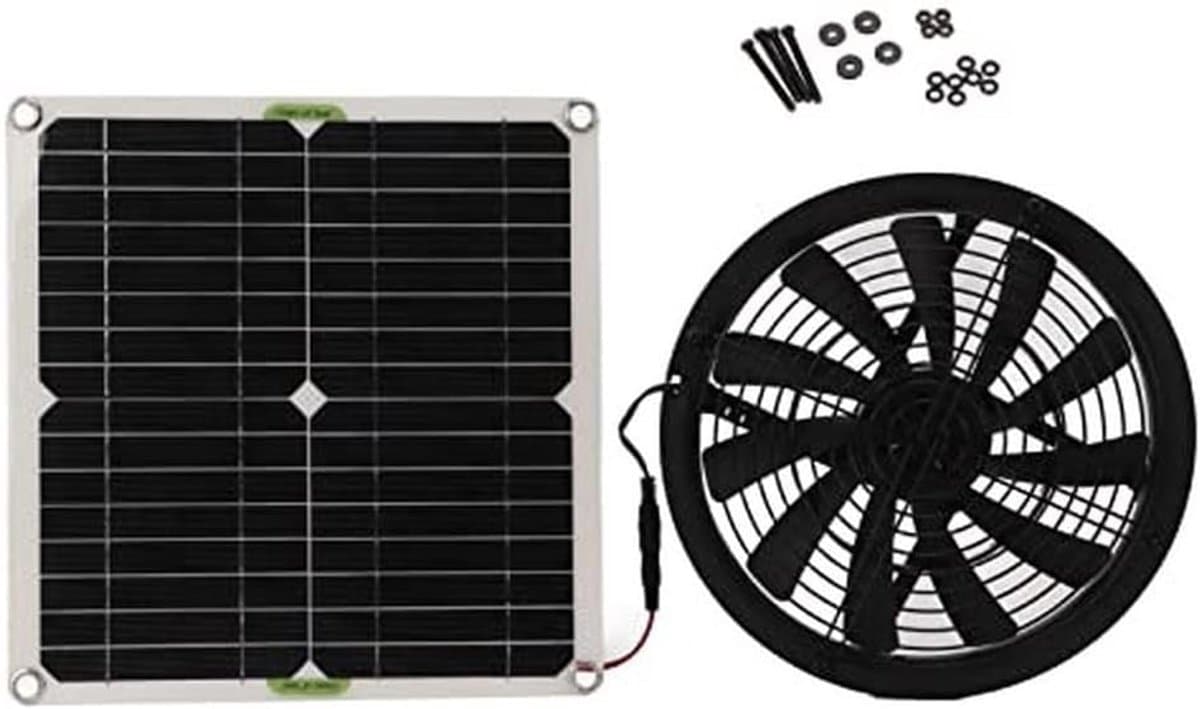 Zonnepaneel Ventilator - Afzuigventilator Kit - Ventilatie Buitenruimte - Waterdicht Ontwerp - 15 W 12 V - Zwart — afbeelding 1