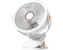 Tafelventilator met Klem - Draagbare Ventilator USB-C - Koeling en Verlichting - Opvouwbaar en Draadloos - 17 cm Breed - Wit
