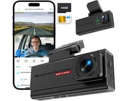 SnelShoppen - 4G LTE Dashcam Auto met Simkaart, 64GB Kaart, Parkeerbewaking, App-toegang, 2-Weg Talk, Bewegingsdetectie, Nachtzicht, GPS, 170° Grootho