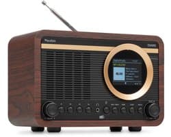 DAB radio - Audizio Ovaro - Retro radio met Bluetooth, FM en DAB+ - Donker hout