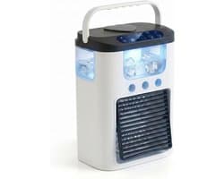 Draagbare airconditioner met ventilator - 3 ventilatorsnelheden en 3 vernevelingsstanden - voorzien van een waterreservoir van 600 ml - tafelventilator met RGB-verlichting - afmetingen 22.5 × 15.8 cm