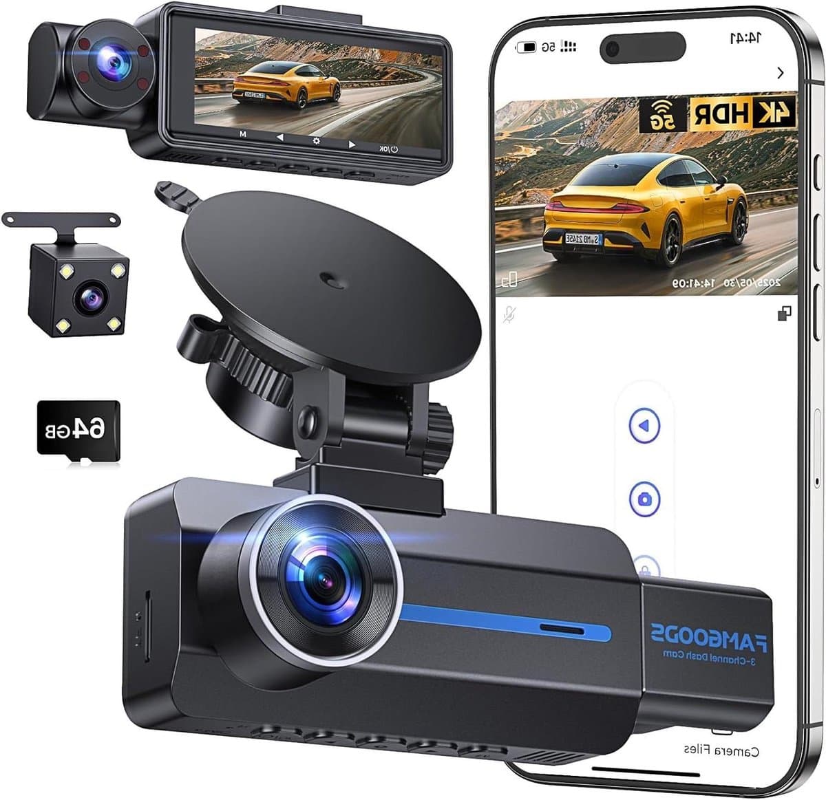 Dashcam Auto 4K - Autocamera Rijrecorder - Veilig Rijden - 3 Kanaals Opname - 3.16 Inch IPS Scherm - Zwart — afbeelding 1