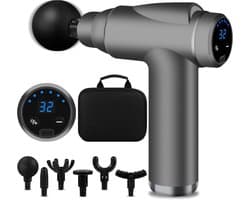 Beenmassageapparaat - Grijs - Mini Massagepistool met 6 Massagekoppen en LCD-scherm - Draagbaar en Stil