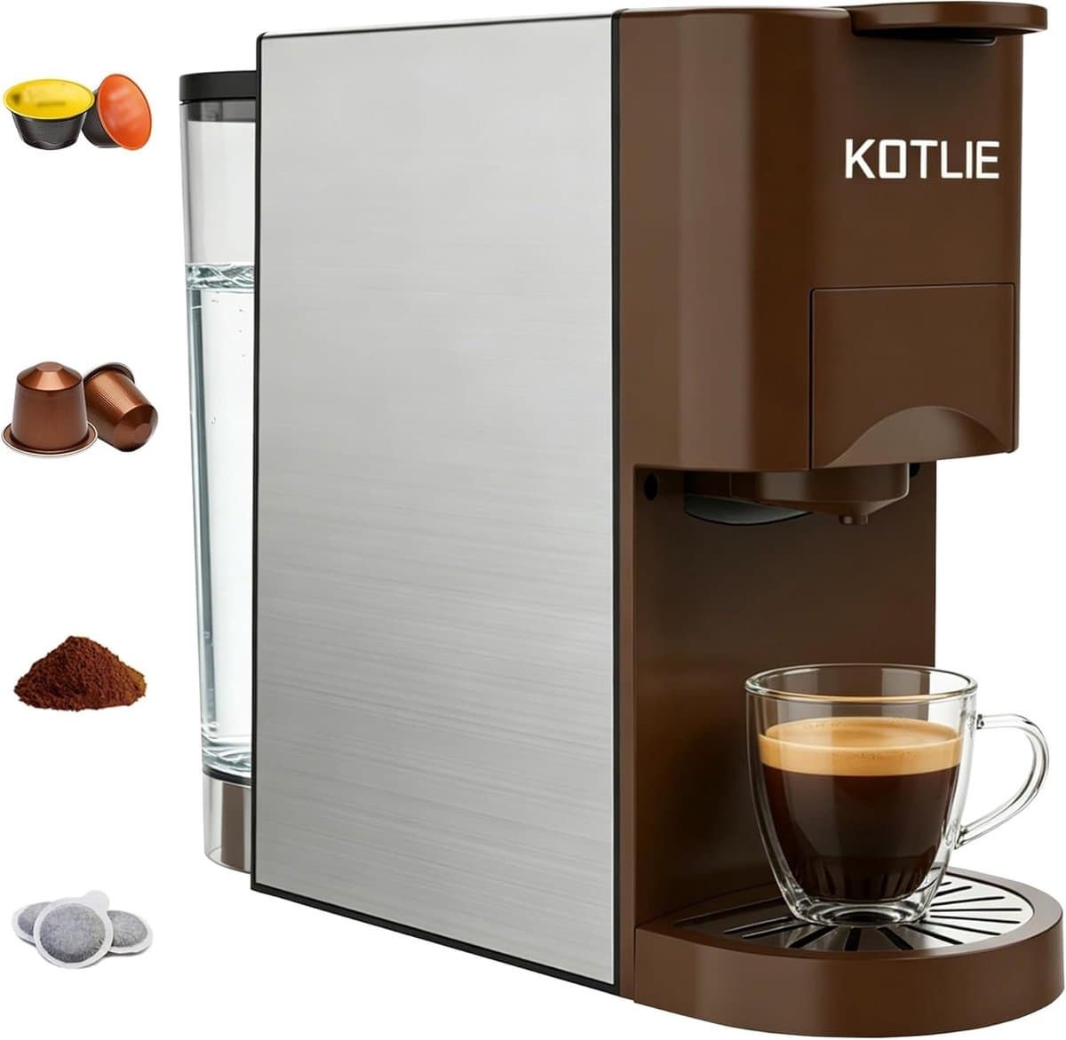 Espresso Koffiezetapparaat - Bruin - 4-in-1 Functionaliteit - 19 Bar Druk - Voor Koffieliefhebbers — afbeelding 1