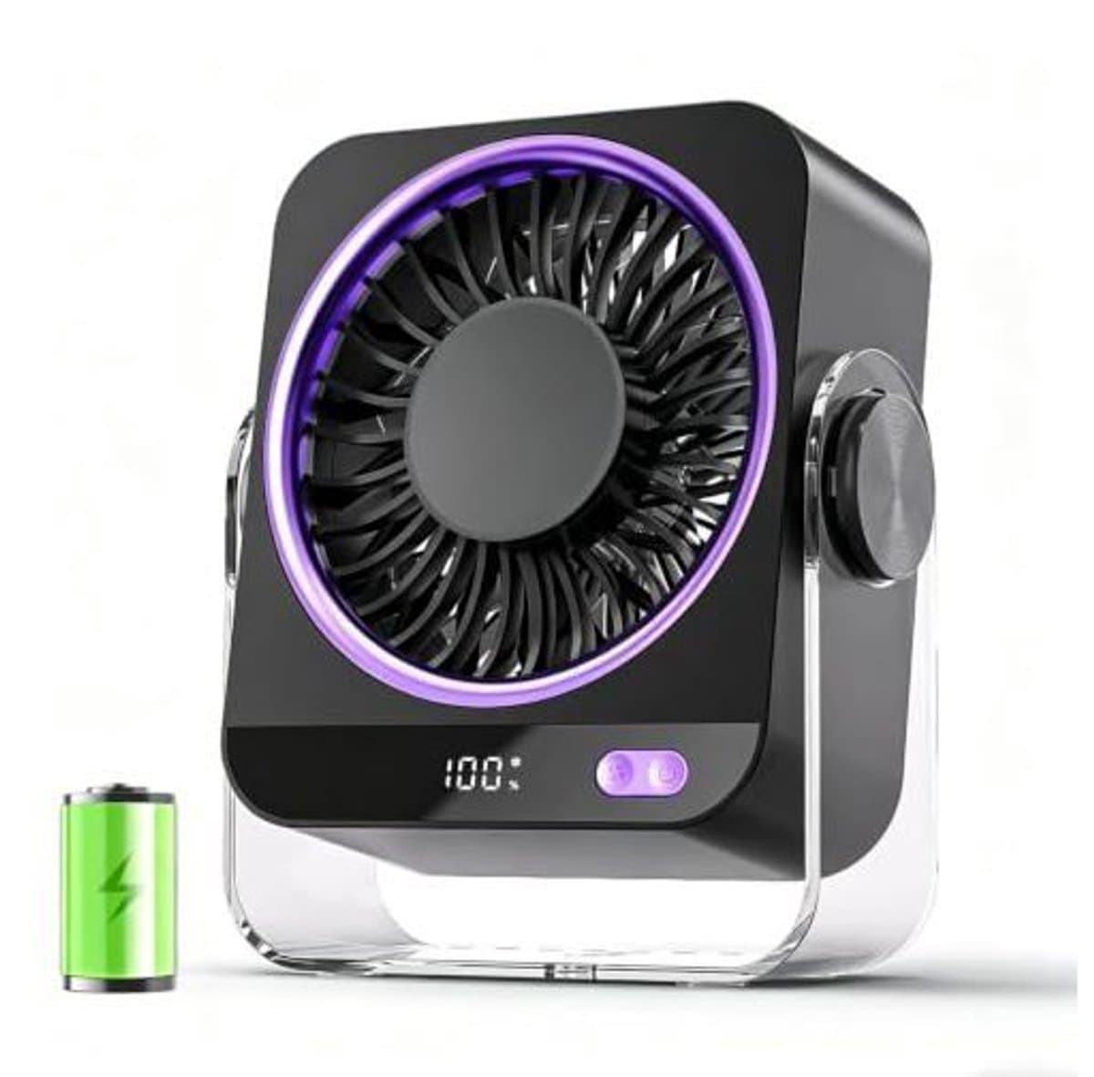 Bureauventilator, stille bureauventilator, USB oplaadbare 4000mAh batterij, 5 windsnelheden, mini ventilator — afbeelding 1