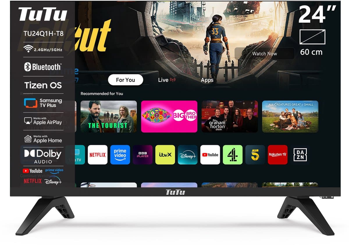 TuTu Tizen Smart TV - LED HD - 24 inch/61 cm - Streaming apps - AirPlay - HDMI x3, USB x2, CI+ - Tripple Tuner DVB-T/T2/S/S2/C - Frameless Design - Geassembleerd in Nederland - TU24Q1H-T8 — afbeelding 1