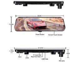 Dashcam voor Auto - 10 Inch Touchscreen Spiegelcamera - 1080P AHD Dashcam - Nachtzicht - Groothoek 170° - Parkeermodus - Inclusief 6M RCC BL - Zwart