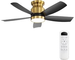 Ventilator Plafondventilator Met Verlichting – 106,68 cm – Omkeerbare DC-Motor – ABS – Zwart Goud – Met Afstandsbediening, Timer En 3 Lichtkleuren