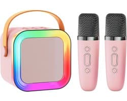 Mini Karaoke Machine Speaker for Kids Adults,Portable Bluetooth with 1-2 Wireless Microphones,Christmas Birthday Gifts Toys Girls Boys Ages 4, 5, 6,7, 8,9,10,11,12+ Years Old Toddler (Pink - 2 Mic)
