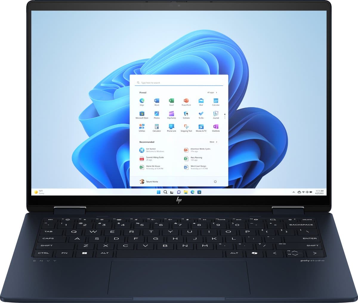 HP ENVY x360 14-fc0675nd Intel Core Ultra 7 155U Hybride (2-in-1) 35,6 cm (14") Touchscreen 3K 32 GB LPDDR5-SDRAM 1 TB SSD Wi-Fi 6E (802.11ax) Windows 11 Home AI PC Blauw — afbeelding 1