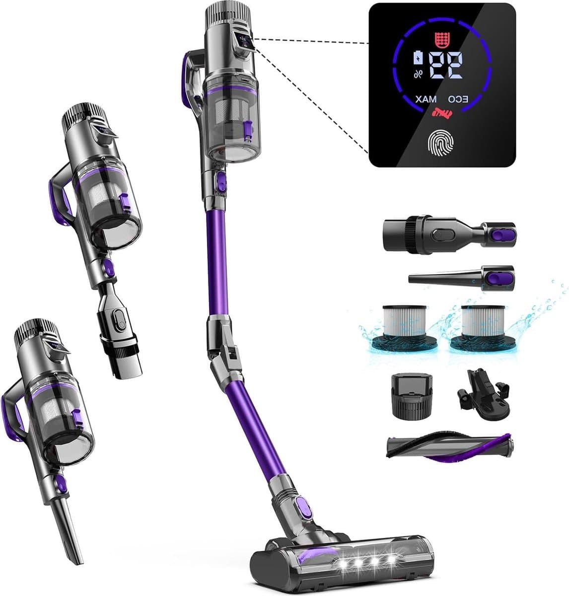 40.000 Pa-500 W Draadloze Elektrische Stofzuiger - Borstelloze Motor - 11 Liter Capaciteit - 6 in 1 - Touchscreen - Tapijten en Vloeren — afbeelding 1