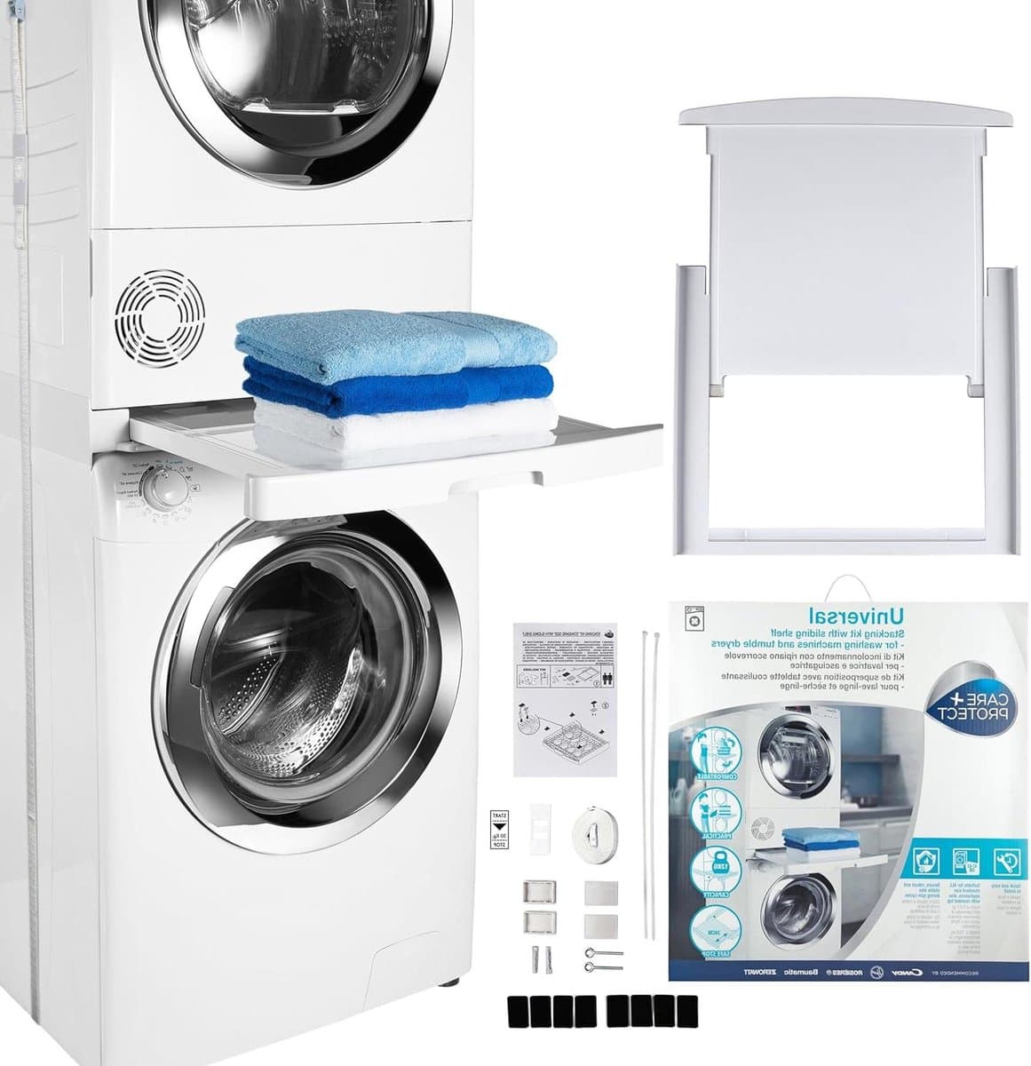 Wasmachine verhoger - Universele stapelset met schuifplateau - Verwijderbare schuifplank - Voor wasmachines met een diepte van 47-62 cm. Wasmachine verhoger — afbeelding 1