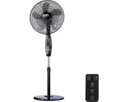 EDM Luxe Statiefventilator - Ø40 cm - 60W - Verstelbare hoogte 110-130 cm - 5 doorzichtige bladen + afstandsbediening - Zwart