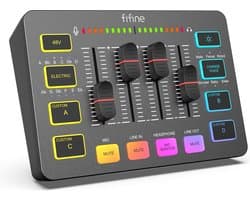 FIFINE - SC3 - Zwart - Streaming Deck - DJ Mixer - Gaming Mixer - Podcast / Stream / Gaming - XLR Aansluiting - Line-in - Voice Changer