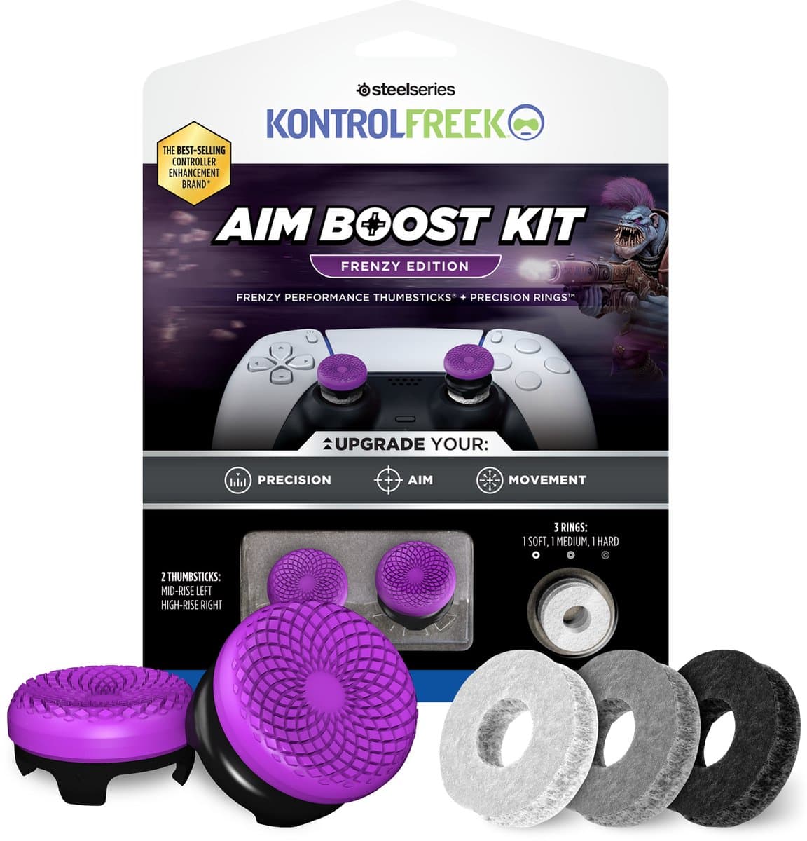 KontrolFreek Frenzy AimBoost Thumbsticks + Precision Rings- Purple/Black (PS5/PS4) — afbeelding 1