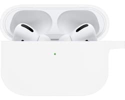 Hoesje - Geschikt voor Apple AirPods Pro 2 - Siliconen Hoes met Clip - Silicone Case Cover - Wit