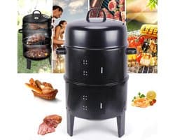 Wildor® 3in1 BBQ - Houtskoolgrill - Barbecue Roker - Vat Roker Grill - Met Thermometer - Verstelbare luchtuitlaat - 2 Grills 38Ø - 2 Deuren - Vlees roken - Vis roken - Braden, Grillen, Stoomkoken en Roken