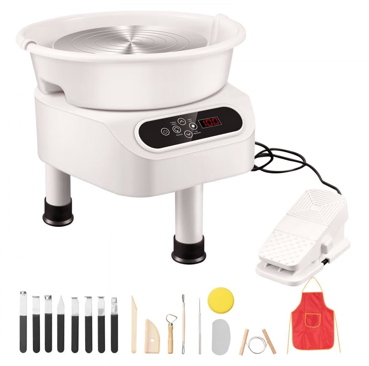 Pottenbakkersschijf - Elektrische Draaischijf voor Keramiek - 25 cm Schijf - 350 W Motor - Pedaalbediening - LCD-touchscreen - Directe Aandrijving - 3 Steunpoten - Wit — afbeelding 1