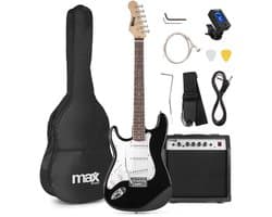 Linkshandige gitaar - MAX GigKit - 4/4 - Elektrische gitaar voor linkshandigen - Starterset - Zwart