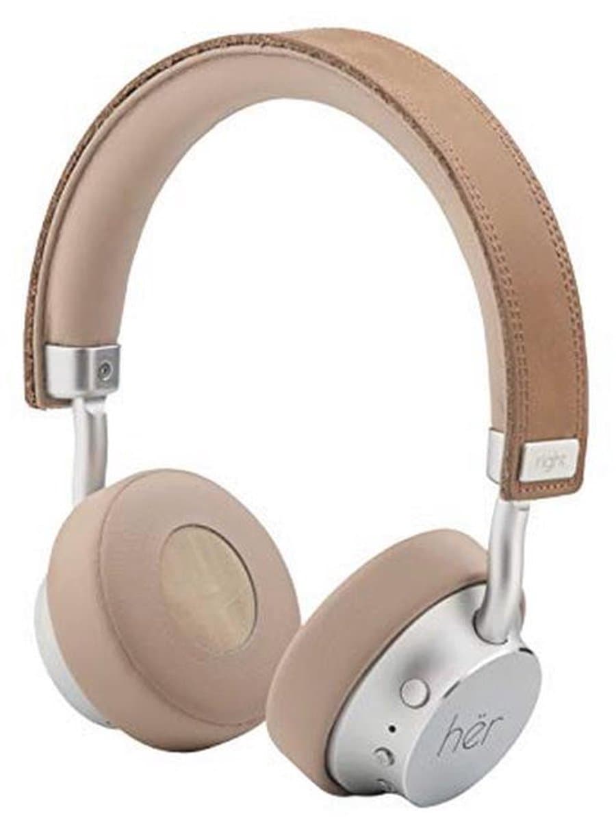 Draadloze on-ear Bluetooth hoofdtelefoon met microfoon, verstelbare beugel en draagtas - Beige/Nude — afbeelding 1