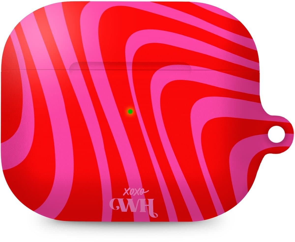 xoxo Wildhearts hoesje geschikt voor AirPods Pro 3 - Berry Much - Matte - Ook als telefoonhoesje verkrijgbaar - schokbestendige case - koptelefoon hoesje - Mat - Beschermhoes met golvende print - golven - Rood - Roze — afbeelding 1