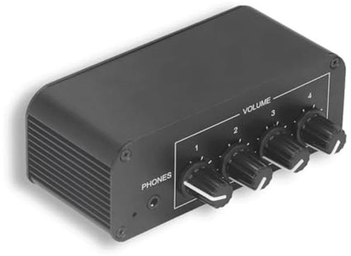 Mini Stereo Mixer met 4 Kanalen en Hoofdtelefoonuitgang - Geluidsversterker voor Microfoon en Gitaar — afbeelding 1