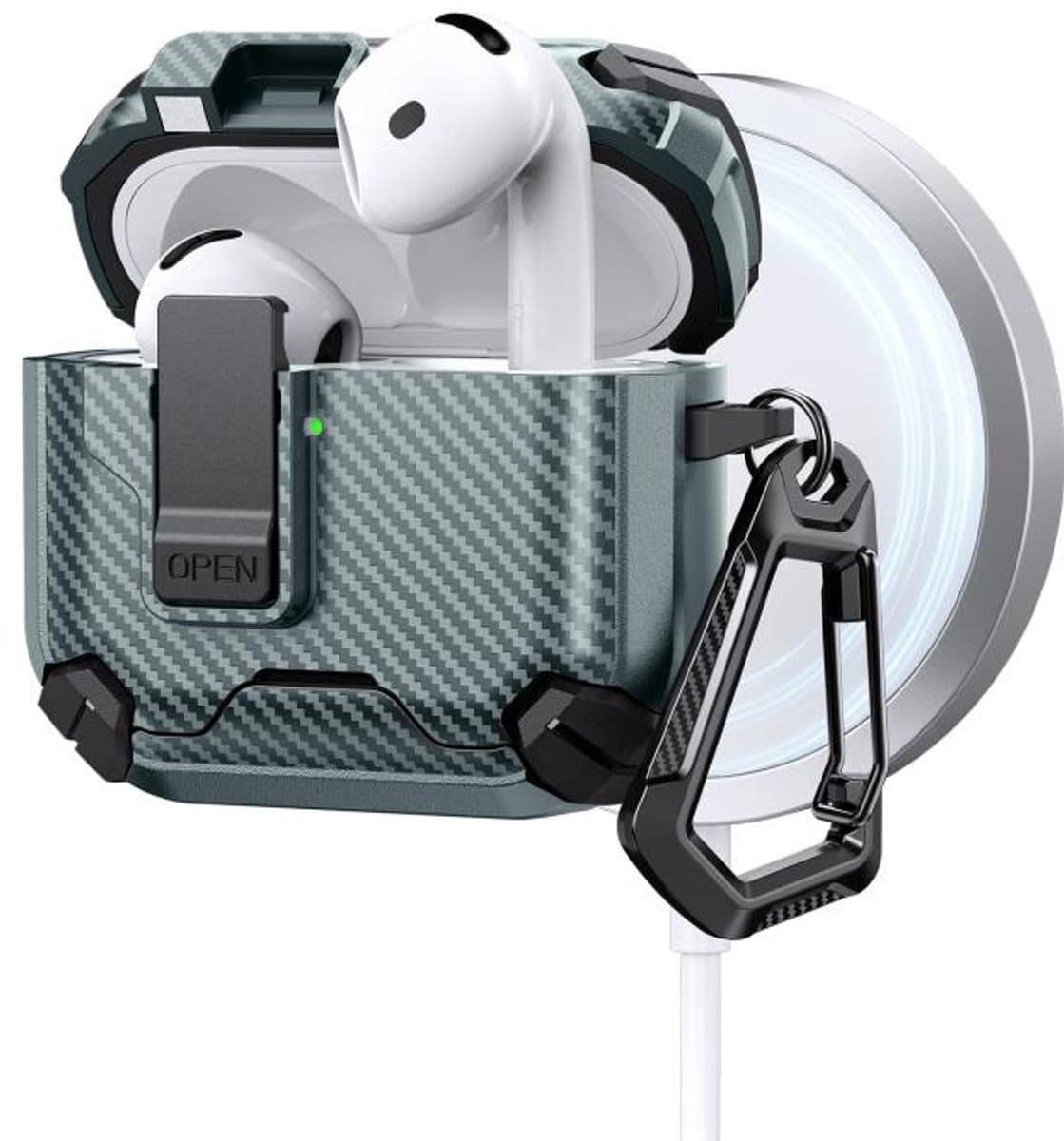Telestore - AirPods 4 Carbon hard case cover - Carbon hybride groen hoesje Beschermhoes - AirPods 4 Cover - hoesje geschikt voor Apple Airpods 4 - groen - Carbon hard cover - met MagSafe functie — afbeelding 1