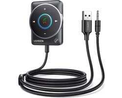 UGREEN Aux Bluetooth 5.4 Adapter Auto Bluetooth-ontvanger Multifunctionele knop voor handsfree bellen en draadloze muziek, dubbele verbinding, RGB-omgevingslicht, compatibel met autoradiosysteem