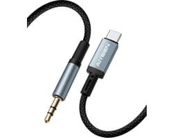 USB-C naar 3,5mm Hoofdtelefoonkabel met DAC Chip - 1 Meter Gevlochten AUX Adapter