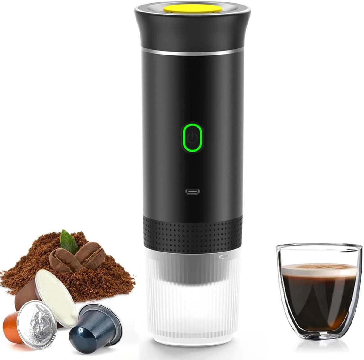 Draagbaar Koffiezetapparaat - 60ml - Capsule Koffie - 12V 6A 72W - Gemalen Koffie - Oplaadbaar - Cups - Auto en Camping - Snelle Verwarming voor Kantoor, Reizen, Camping, Thuis - Zwart — afbeelding 1