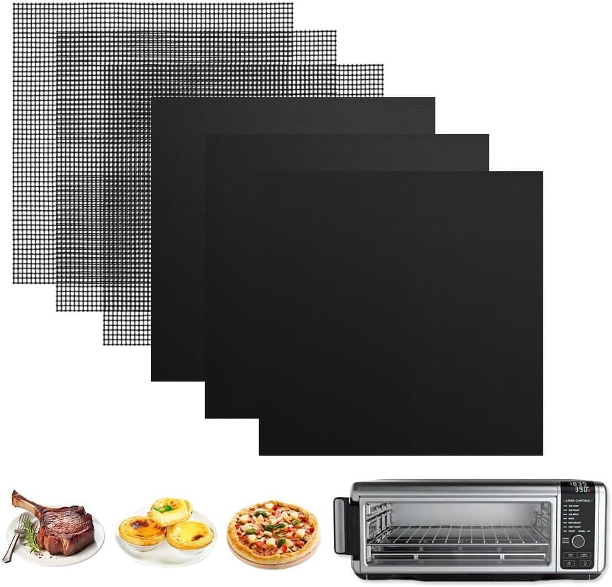 Geschikt voor Ninja Herbruikbare Airfryer Liners 30x30 cm voor Toaster Bottom, 3 liners + 3 bakplaten, 230°C, voorgesneden blokjes, geschikt voor SP101/SP201/SP301/SP351 — afbeelding 1
